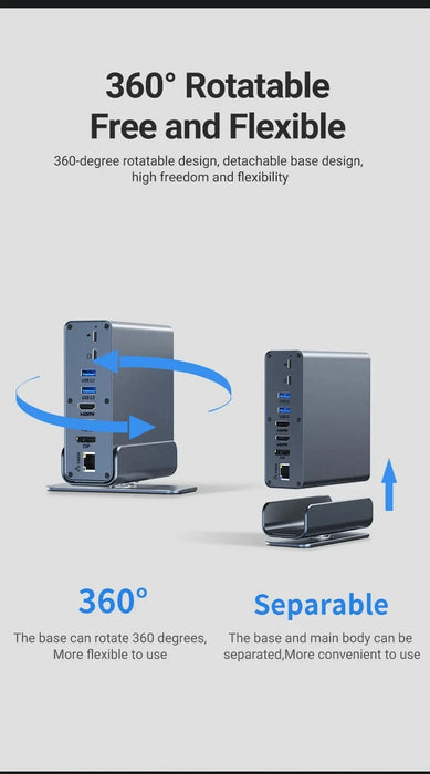 15‑in‑1 USB‑C Docking Station — Dual HDMI & DP 4K@60Hz, PD100W, Gigabit Ethernet, SD/TF, Audio
