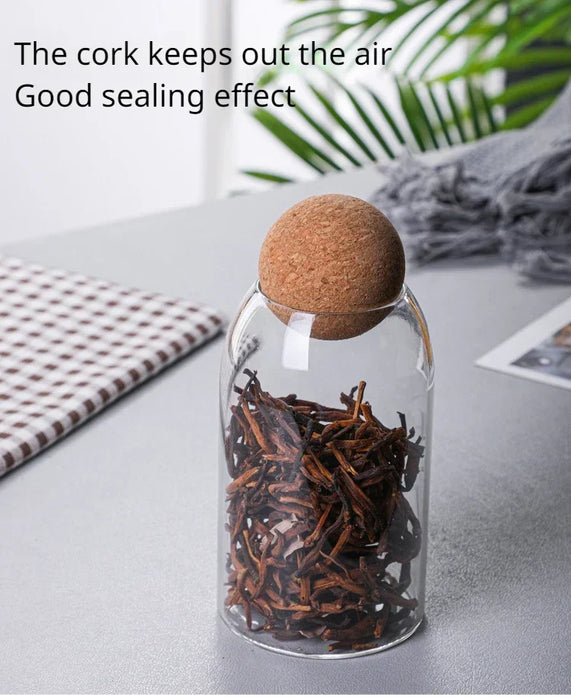 Hand‑blown Glass Storage Jars with Ball Cork Stopper — Transparent Kitchen Organiser for Tea, Spices & Nuts