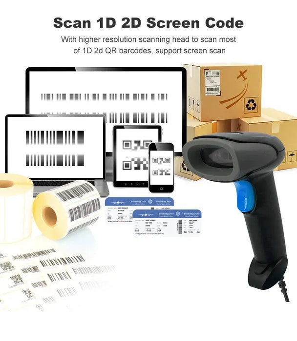 USB Wired 1D/2D Handheld QR & Barcode Scanner — High-Speed