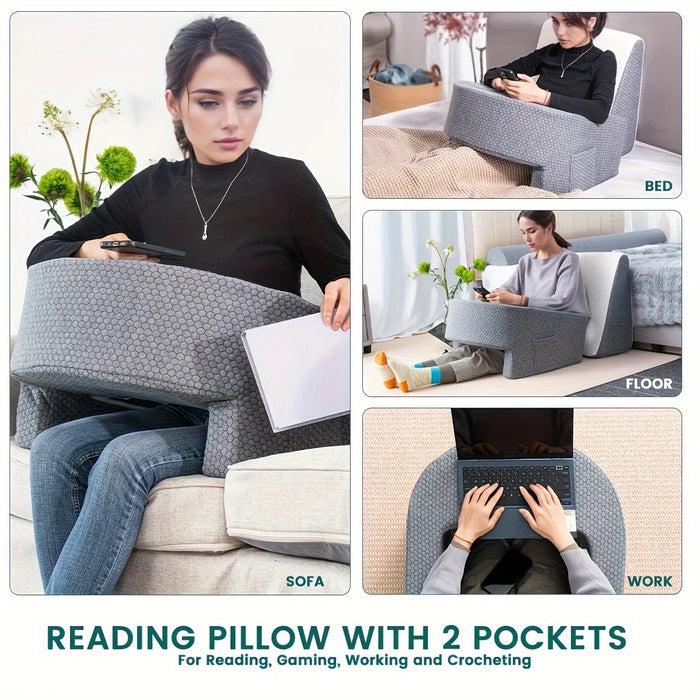 Reading Pillow for Gaming — Extra Large Memory Foam Armrest Bed Rest Pillow, 22.4×24×11.8in (1 pc)