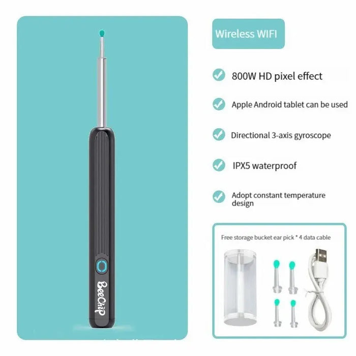 WiFi Ear Wax Camera With Pick Scoop - Wireless Otoscope Borescope with Luminous Feature for Ear Wax Cleaning and Teeth Oral Inspection - Ideal Health Care Solution for Cleaning and Inspection Needs
