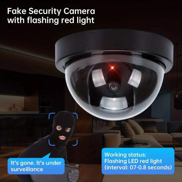 Waterproof Dummy Dome Fake CCTV Camera - CCTV Simulation Security Camera with Flashing Red LED Light - Ideal for Outdoor and Indoor Deterrent