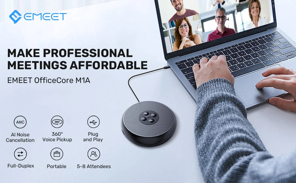 EMEET OfficeCore M1A USB Conference Speakerphone — 360° 2‑Mic Pickup
