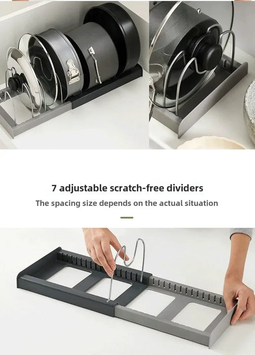 Expandable Pots & Pans Storage Rack for Cabinets — 6 Adjustable Shelves, Pot & Lid Holder