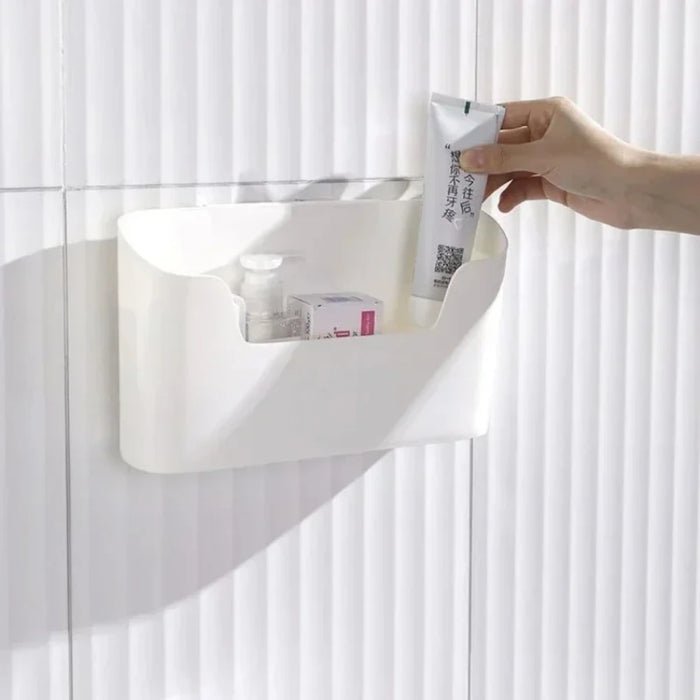 Wall-Mounted Adhesive Storage Rack – Single-Tier PP Organiser for Kitchen & Bathroom