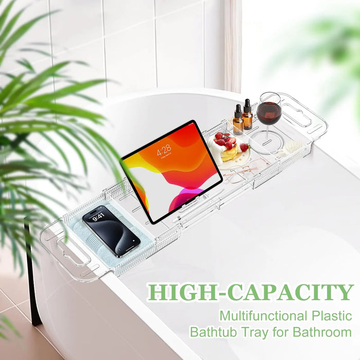 Expandable Clear Bath Shelf Over-Tub — Polycarbonate Bath Tray