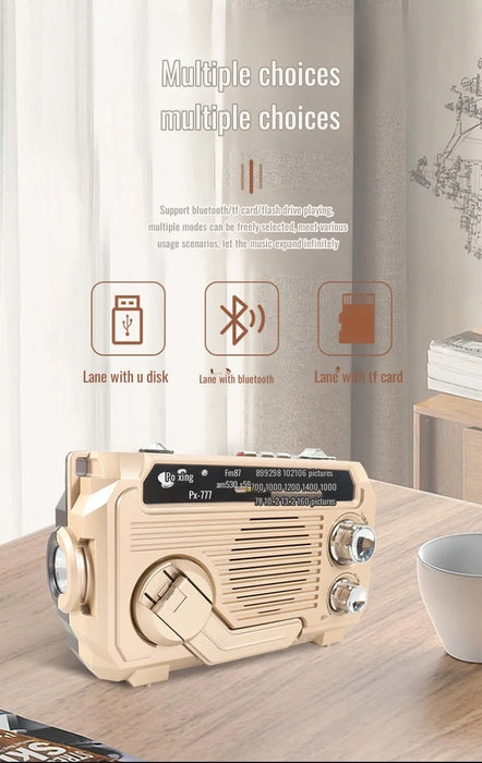 Hand-Crank Emergency Radio & Power Bank — USB, Solar, Bluetooth, DAB