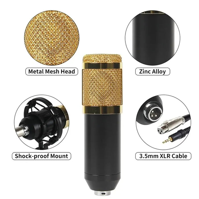 BM800 V8 - Professional Audio Condenser Mic and Sound Card Set, Studio Singing Microphone - Perfect for Karaoke, Podcast Recording, and Live Streaming