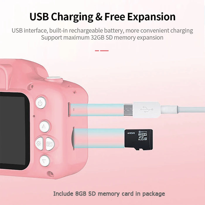 Micro Toy - Kids Digital Camera with Cartoon Design, Multi-Functions, Silicon Case and Lanyard - Portable Child Selfie and Video Toy, Perfect Holiday Gift for Toddlers