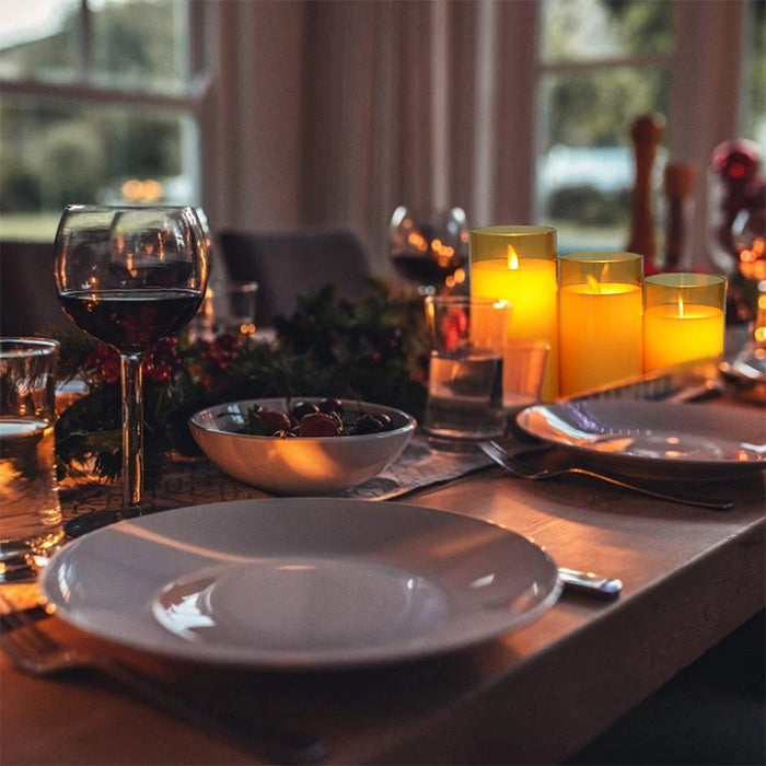 Set of 3 LED Glass Flameless Candles with Remote & Timer — 3 Sizes, 3 Colours
