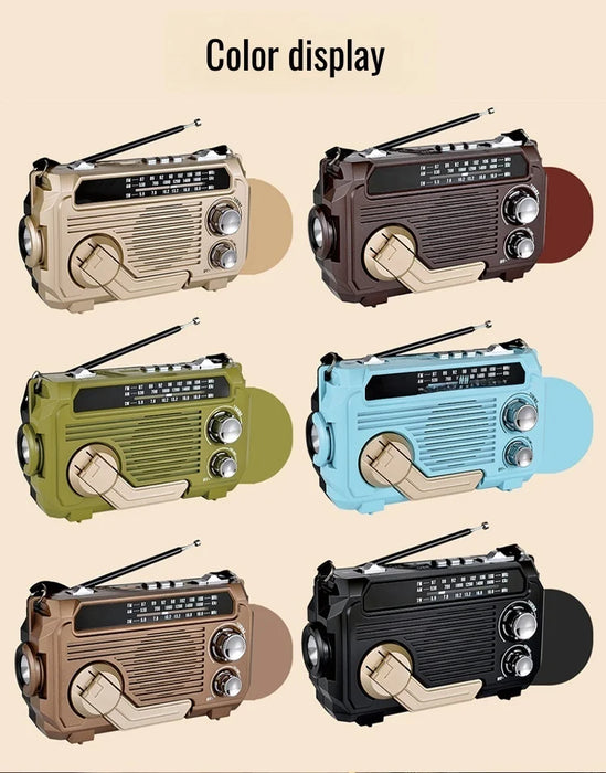 Hand-Crank Emergency Radio & Power Bank — USB, Solar, Bluetooth, DAB