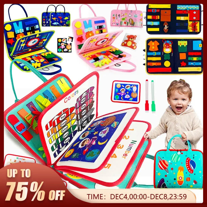 Busy Board Montessori - Sensory Toy for Toddler's Preschool Learning & Education, Provide Fine Motor Skills - Ideal for Travel Activities and Boys Development