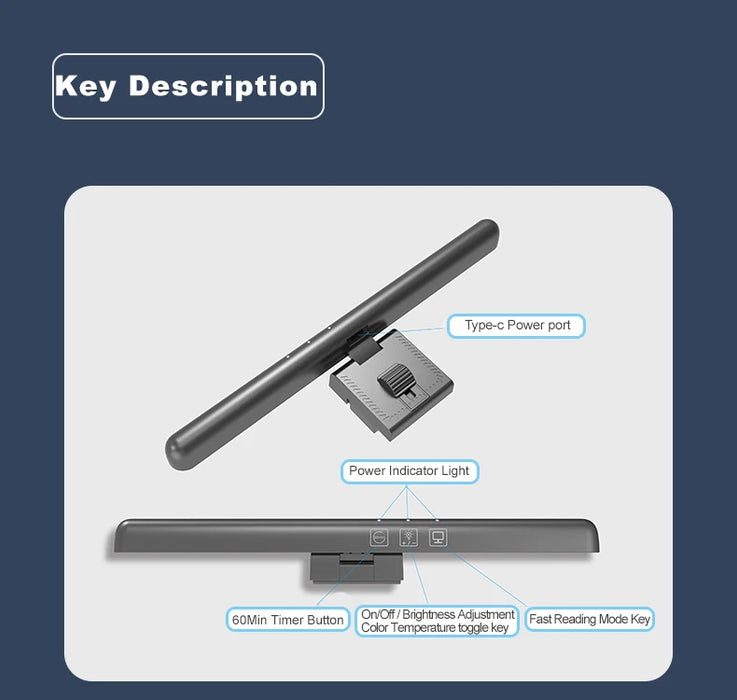 LED Monitor Light Bar — Dimmable 3‑Colour Reading Lamp