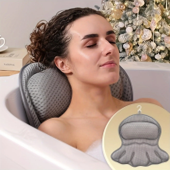 Luxury Bath Pillow with 3D Air Mesh & Secure Suction — Neck and Back Support, Machine Washable