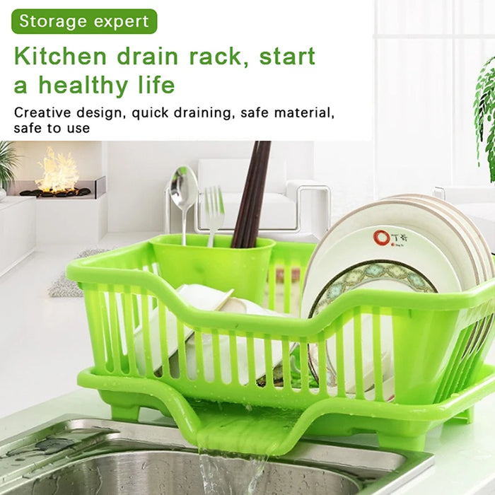 Single-Layer Kitchen Draining Rack with Drainer Board — Plates & Cutlery