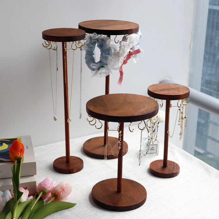 Walnut Wood Jewellery Display Stand – Desktop Necklace, Earring & Bracelet Rack