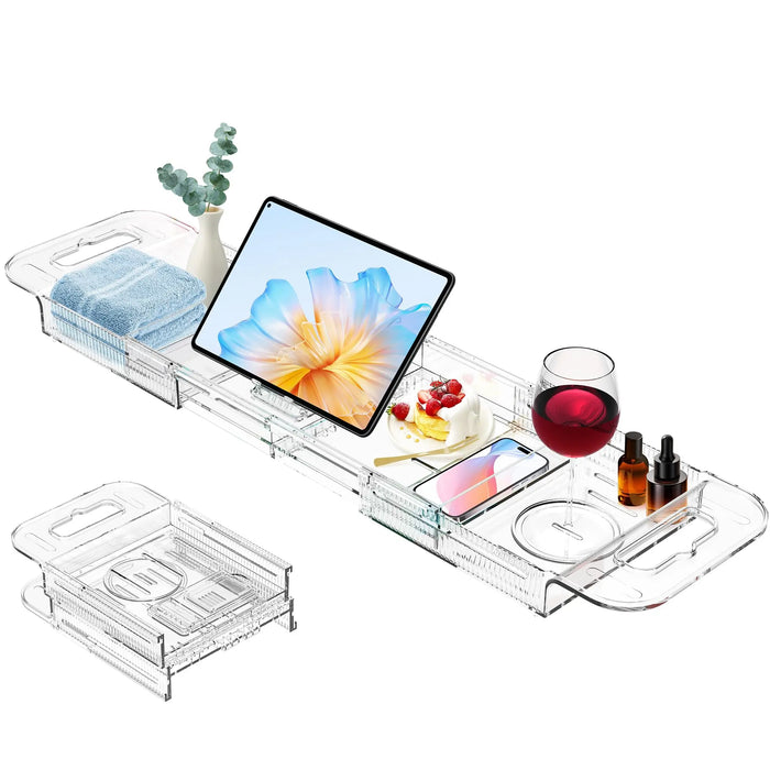 Expandable Clear Bath Shelf Over-Tub — Polycarbonate Bath Tray
