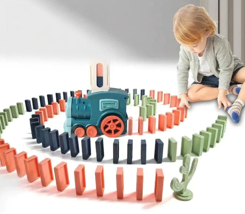 Automatic Domino Laying Electric Train Kit - Creative and Educational Brick Blocks with Automatic Laying Feature - Perfect for Kids' Cognitive Development and Birthdays