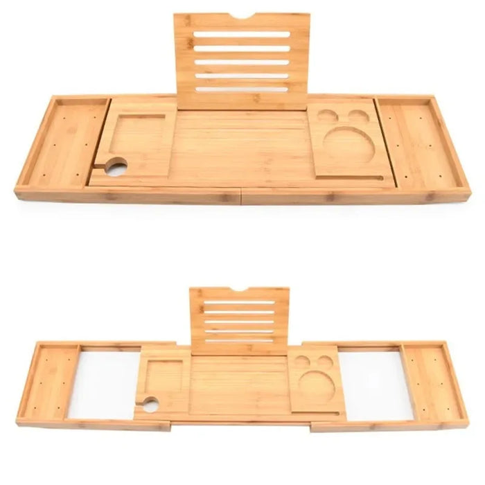 Adjustable Wooden Bath Tray — Extendable Bathtub Rack & Storage Shelf