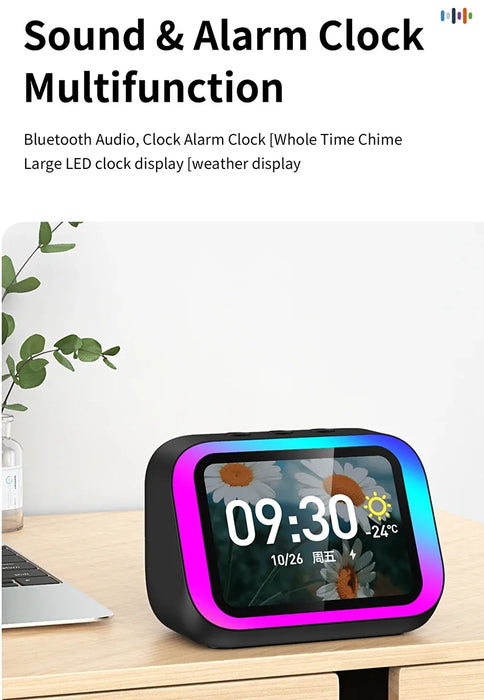 Smart Alarm Clock with Bluetooth Speaker, Weather Display & Photo Frame