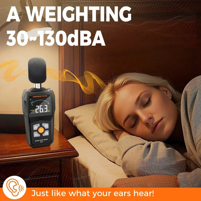 POROMETISTO-SL01 Digital Sound Level Meter — Handheld 30–130 dB A/C Weighted