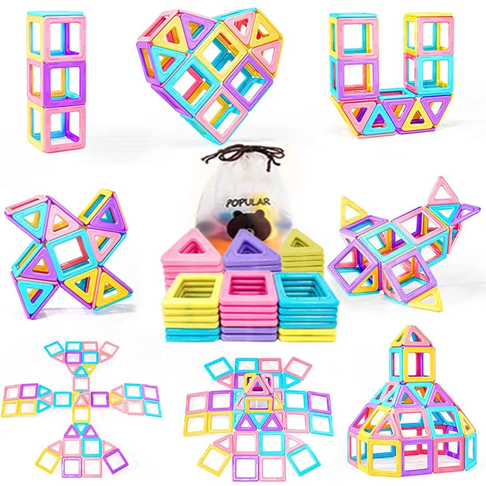Magnetic Building Blocks Construction Set - Mini Size Magnetic Building Blocks for Children, Fun Magnets Toys - Perfect for Girls and Kids' Creative Play - Kid Boy Girl Toys Age 3-4