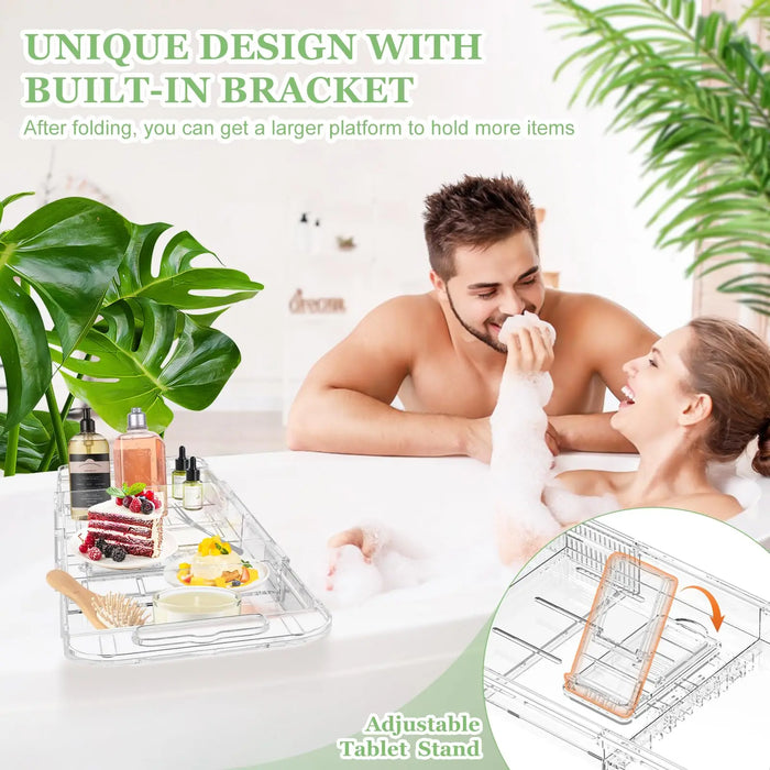 Expandable Clear Bath Shelf Over-Tub — Polycarbonate Bath Tray