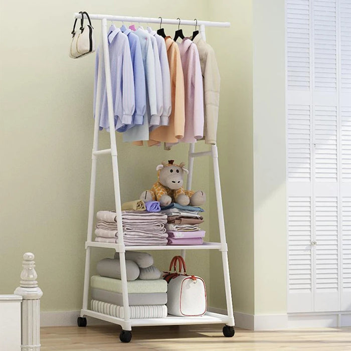 Floor-Mounted Folding Clothes Rack — Triangular Double-Rail Hanger