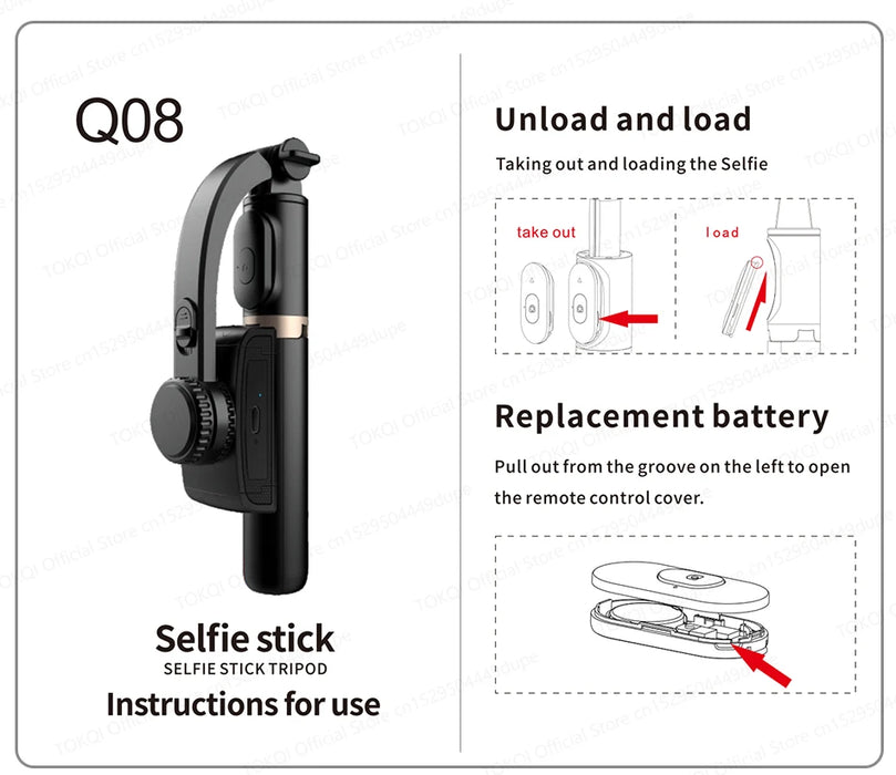 Q08 Handheld Gimbal Stabiliser & Selfie Stick with Bluetooth Remote for Smartphones
