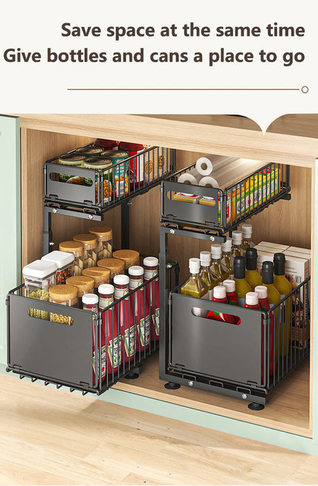 2-Tier Pull-Out Under-Sink Organiser — Adjustable Kitchen Cabinet Rack