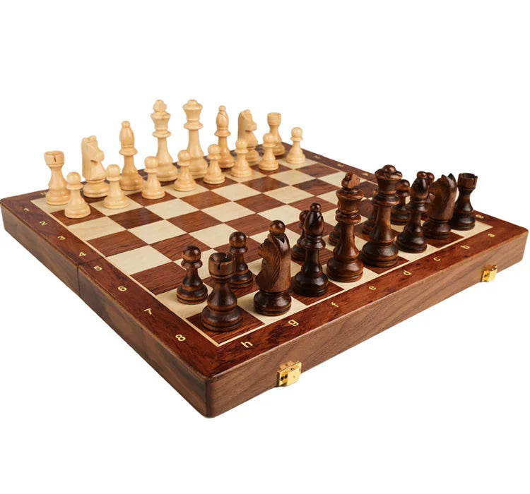 Wooden Folding Chess Set — 39×39cm Traditional Handcrafted Pieces