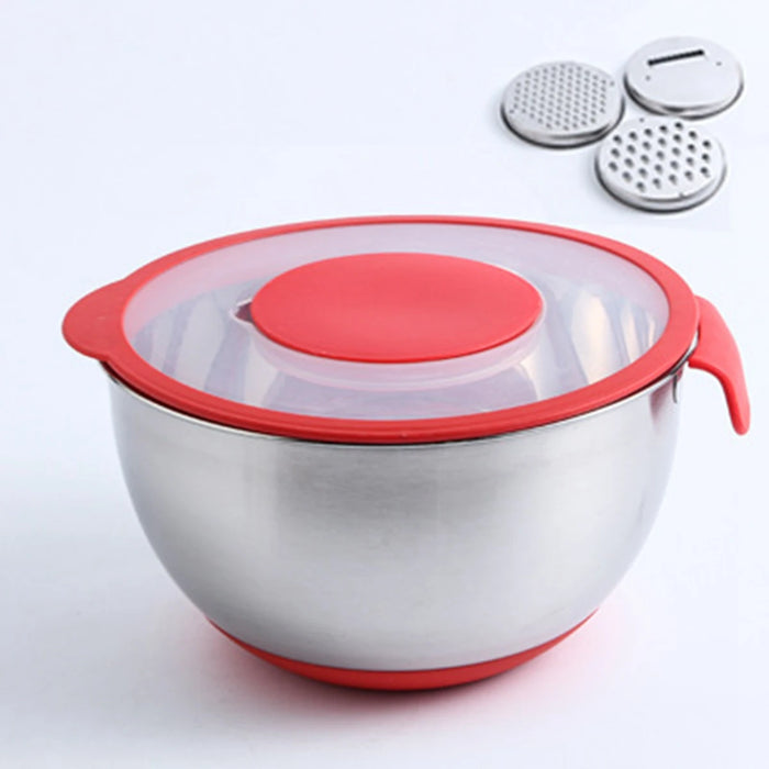 304 / 18/10 Stainless Steel Mixing Bowl Set with Lids, Graters & Handle — Non‑Slip Nesting Bowls (1.5/2.5/4.5L)
