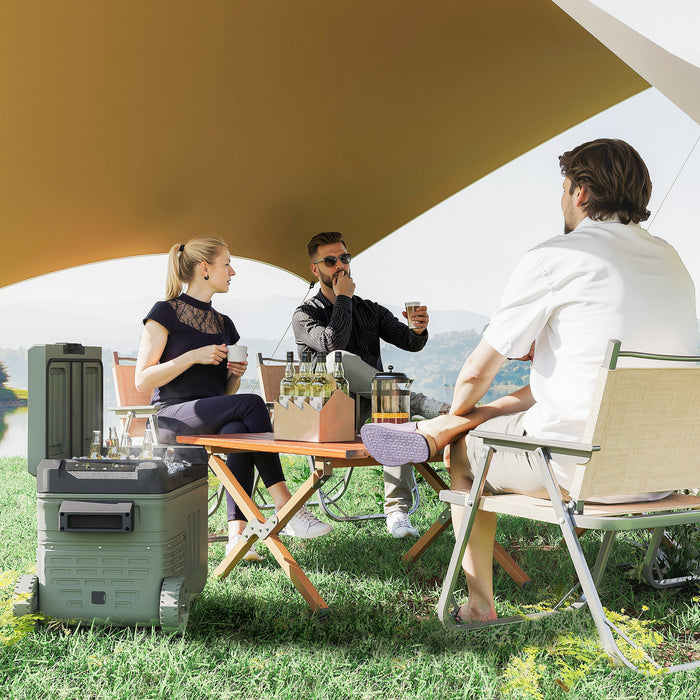 Outsunny 33L Camping Fridge Freezer Dual Zone, Portable Car Fridge 12V/24V DC & 100-240V AC, Electric Cool Box -20℃-20℃ with Wheels and LED Light, for Travel, RV, Road Trip, Picnic [Energy Class E]