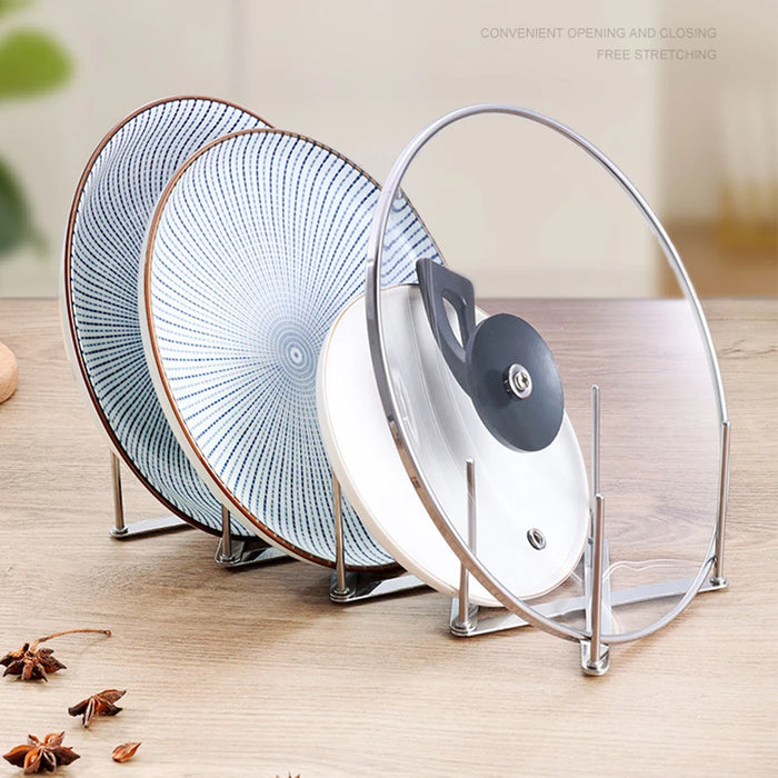 Retractable Stainless Steel Pot Lid & Plate Rack — Foldable Kitchen Organiser