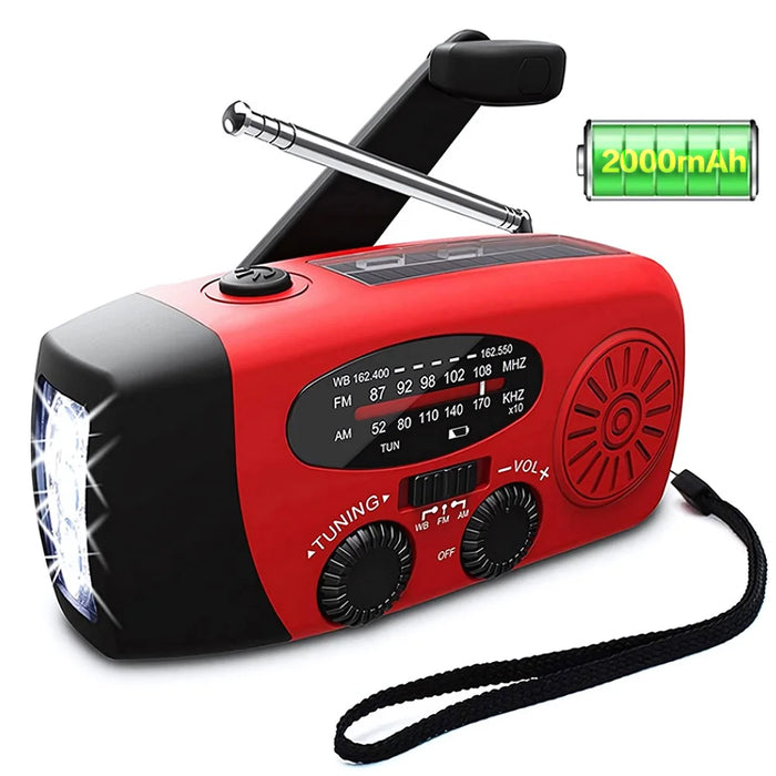 Solar Hand Crank Radio - Camping Light with AM/FM Radio and 2000mAh USB Charging, Outdoor Multifunctional Dynamo LED Flashlight - Ideal for Outdoor Enthusiasts and Emergency Preparedness