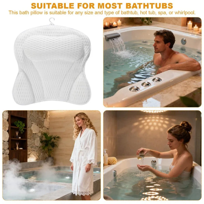 Breathable 3D Mesh Bath Pillow — Neck & Back Support with 6 Suction Cups