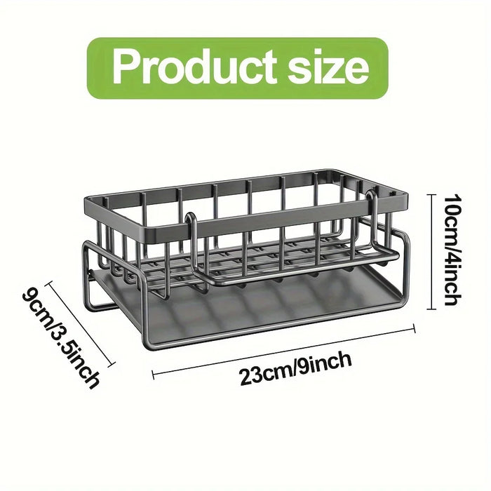 Kitchen Sink Sponge Holder – Auto-Draining Plastic Sink Caddy with Removable Brush Holder