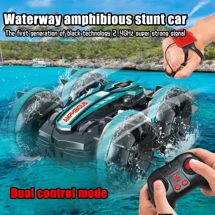 RC Multi Terrain Stunt Car - Amphibious Vehicle with Double-Sided Flip, Drifting & Radio Control Options - AmazeFun Ideal Outdoor Toy for Boys and Perfect Children's Gift