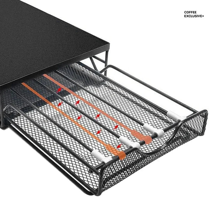Coffee Capsule Pull-Out Desktop Drawer Storage Rack – Metal Base Shelf (Dull)