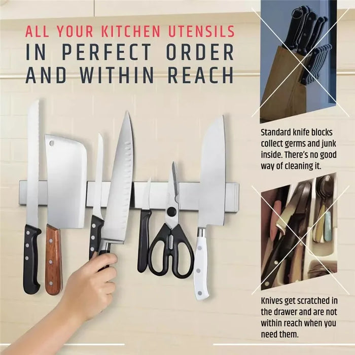 Stainless Steel Magnetic Knife Strip – Wall-Mount Holder (300/400/500mm)