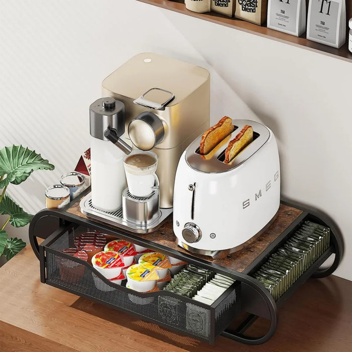 Coffee Pod Drawer Holder for K‑Cup – Metal Pull‑Out Storage with Side Baskets