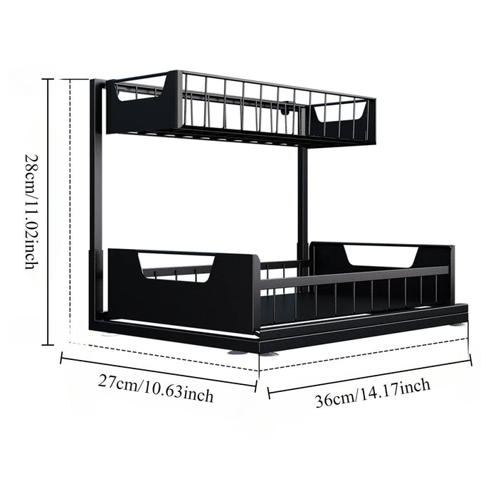 Under‑sink 2‑Tier Pull‑Out Storage Organiser – 36×27×28cm, Black or White