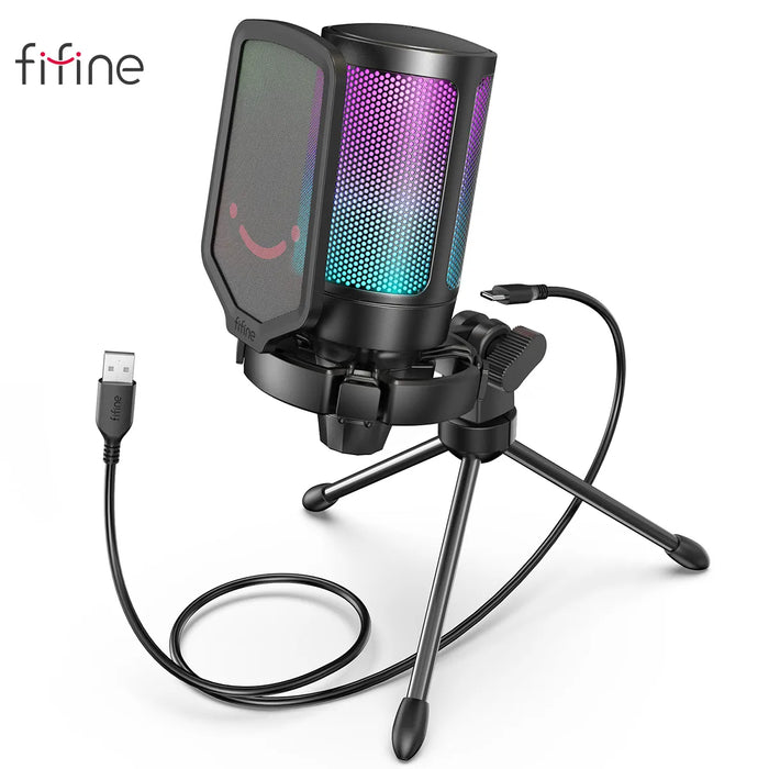 FIFINE High Fidelity USB Condenser Microphone - PC, PS4, PS5, MAC Compatible, Pop Filter Shock Mount & Gain Control Features - Perfect for Podcasts, Streamers and Gamers