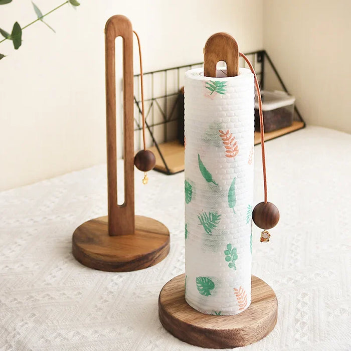 Solid Wood Paper Towel & Wrap Holder — Cat Paw / Four‑Leaf Clover / Cat