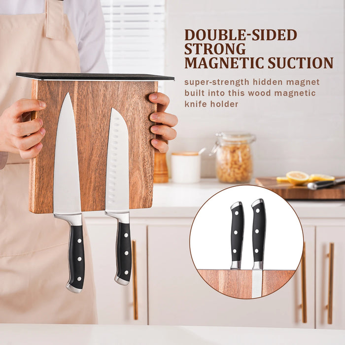 Acacia Wood Magnetic Knife Block – Modern Kitchen Holder with Strong Magnets