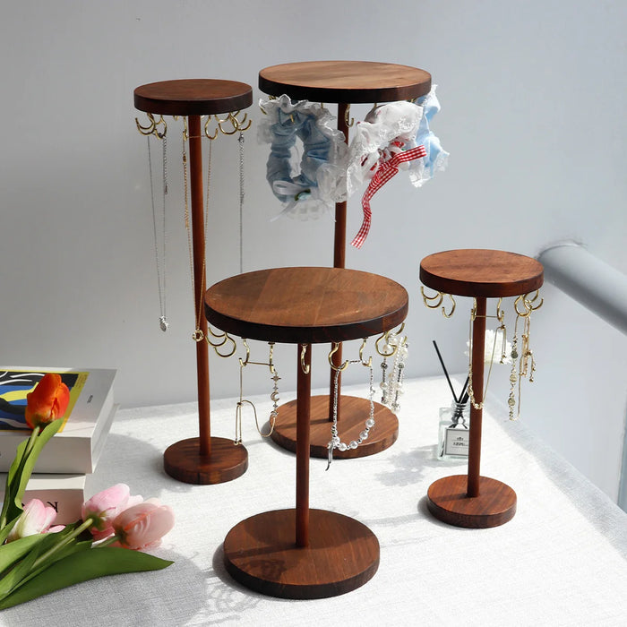 Walnut Wood Jewellery Display Stand – Desktop Necklace, Earring & Bracelet Rack