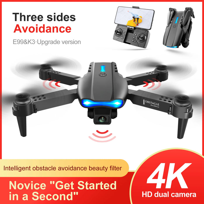 E99 K3 Pro HD Drone - 4K Dual Camera, High Hold Mode, Foldable Mini RC, WIFI Quadcopter Toy - Ideal for Aerial Photography and Helicopter Enthusiasts