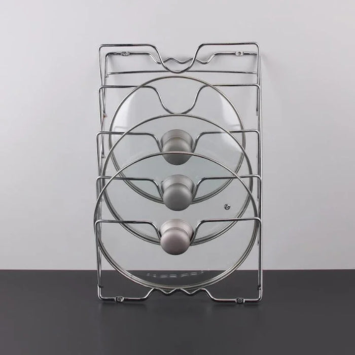 Wall-Mounted 5-Layer Pot Lid Rack – Chrome Steel Kitchen Storage