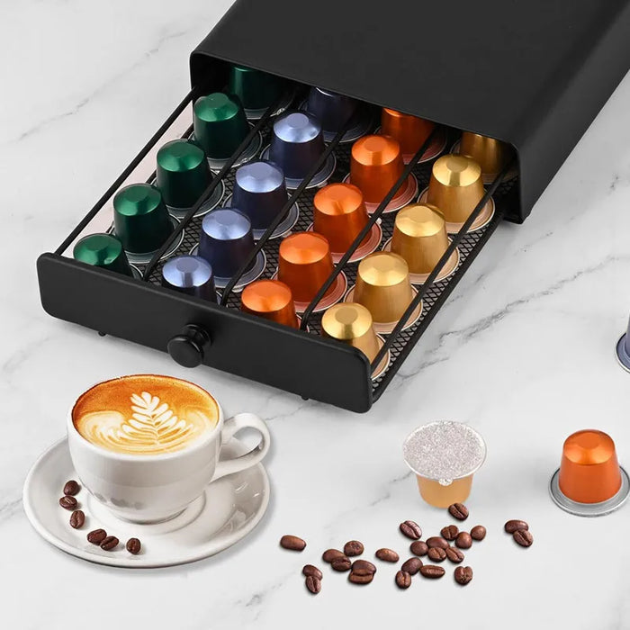 40-Capsule Nespresso Pod Drawer Organiser – Metal Coffee Capsule Rack, Black
