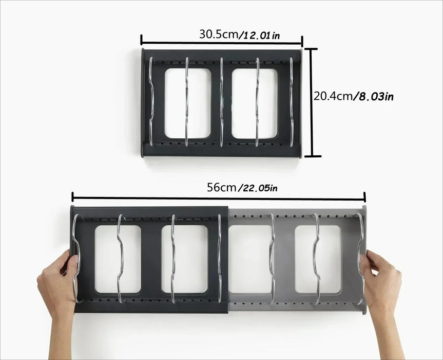 Expandable Pots & Pans Storage Rack for Cabinets — 6 Adjustable Shelves, Pot & Lid Holder